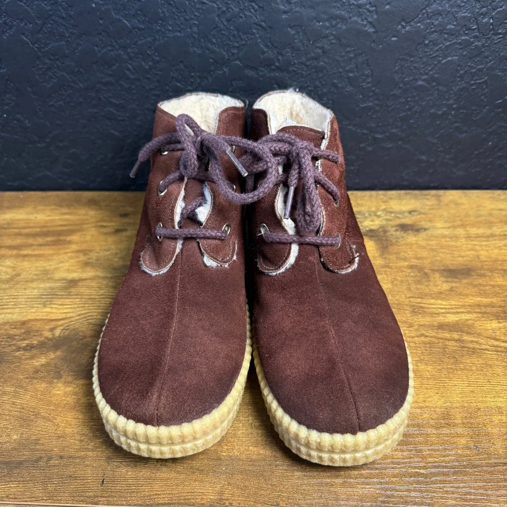 Dunham Skipades 5240 Brown Suede Shearling Lined Ankle Boots Womens 6‎